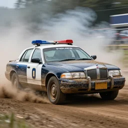 action photography, award winning photo of an ultra detailed intricate muddy vintage lincoln police cars on smoke speeding very fast on mud, dirt and dust, fast shutter speed, motion blur, tiny gaussian blur, highly detailed, highly intricate, depth of field, trending on top gear