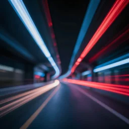 blur image, black, blue, red, fluorescent lights, neons