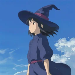 daydreaming witch, blue sky, daydreams leaking into the real world, by makoto shinkai