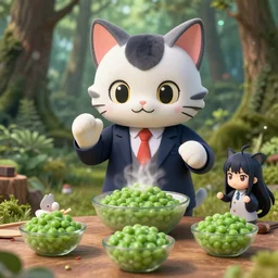 4 5 mm 1 9 9 7 cooking food photography of an corporate mascot at a forest summoning an anime demon mushy peas aspic catgirl, photography by tyler mitchell johfra bosschart