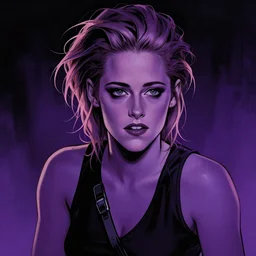 Kristen Stewart in the style of comic book art, with deep-purple-skin, , digital painting, trending on artstation by Alex Ross