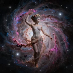 hypatia dreaming of galaxies and nebulae, photorealistic