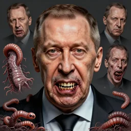a portrait of sergey lavrov, flesh eating worms, macabre, horror saw teeth, horror rotten teeth, peeling face skin, by donato giancola and greg rutkowski and wayne barlow and zdzisław beksinski, realistic face, visible face, digital art, artstation, symmetry