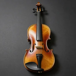 A photo of a stradivari violin, studio lighting, top view