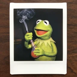 kermit the frog smoking out of a bong in the movie ted, kermit the frog ripping a bong, polaroid photo