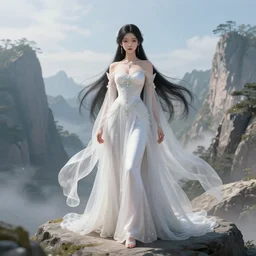 ethereal ancient princess in the mountains, extremely detailed, sharp focus, wide view, full body shot, smooth, digital illustration, by james jean, by rossdraws, frank franzzeta, sakimichan