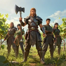 vine warrior holding an axe designs, Kim Jung Gi, Greg Rutkowski, Darek Zabrocki, Karlkka, Jayison Devadas, Phuoc Quan, trending on Artstation, 8K, ultra wide angle, pincushion lens effect