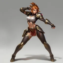 pretty armored anime girl in a dynamic pose, in the style of league of legends, character concept art, by WLOP