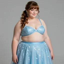full body portrait of teenage betty cooper, obese, bangs, sultry, realistic, sultry smirk, ponytail hairstyle, fluffy bangs, curly bangs, sky blue skirt, fat, belly, intricate, elegant, glowing lights, highly detailed, digital painting, artstation, concept art, smooth, sharp focus, illustration, art by wlop, mars ravelo and greg rutkowski