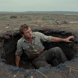still from the film The Long Ranger sinking in a tar pit, cinema 1990