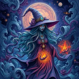 psychadelic witch, hyper detailed, flowing psychadelic background intricate and detailed, 8 k
