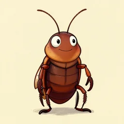full body portrait of an anthropomorphic cartoon style cockroach, drawn by Falvie