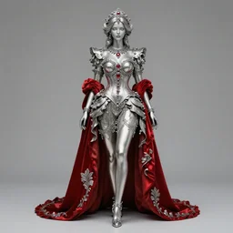 beautiful full body baroque silver and red girl, soft lighting, realistic wide angle, sharp focus, 8 k high, 6 4 megapixel, insanely detailed, intricate, elegant, art by artgerm and wlop