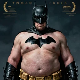 photo of a movie poster with a massively overweight batman played by ben affleck
