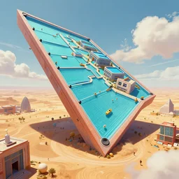 huge gargantuan angular dimension of infinite poolrooms, buildings by escher and ricardo bofill. utopian landscape by roger dean. magical realism, surrealism, dry arid desert, clouds, mallsoft, vaporwave, trending on artstation, shot from below, epic scale