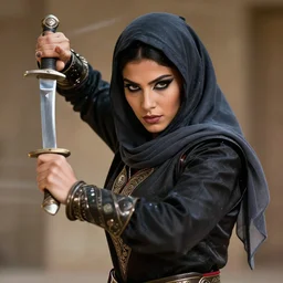 arabian dancer assassin with daggers, artgerm, anne stokes, highly detailed, 8 k, hdr, close up, smooth, sharp focus, high resolution, award - winning photo