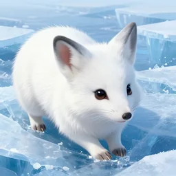 white furred vulpix frozen in an ice floe, intricate, synthetic fur, closeup, artstation, digital illustration by ruan jia