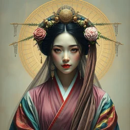 portrait of a beautiful korean princess wearing colourful flowing robes by hr giger, greg rutkowski, luis royo and wayne barlowe, 8 k