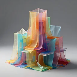 architecture models made from colorful fabric, translucent, structure, octane render, incredibly detailed