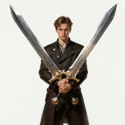 PewDiePie as a mean looking hero holding an enormous large dual wielding sword, intricate, elegant, highly detailed, centered, digital painting, artstation, concept art, smooth, sharp focus, illustration, artgerm, donato giancola, Joseph Christian Leyendecker, WLOP, Boris Vallejo, Artgerm