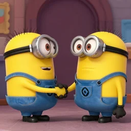 a warner brothers cartoonn still of better call saul shaking hands with a yellow minion