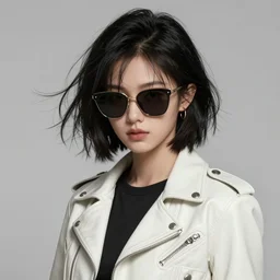 short messy black hair girl wearing stylish sunglasses and a white leather jacket!! fire emblem, art by artgerm and greg rutkowski and magali villeneuve, portrait, d & d, fantasy, highly detailed, digital painting, trending on artstation, concept art, sharp focus, illustration