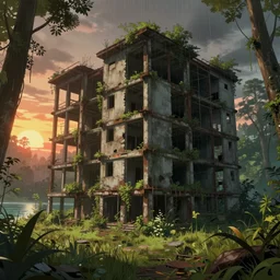 a beautiful detailed rendering of building abandoned nature industrial architecture urbex unfinished building closet city by jean - baptiste - camille corot, san andreas synthwave rainforest anime dramatic lighting sunset landscape lake meadow forest azeroth, archdaily, wallpaper, highly detailed, trending on artstation.
