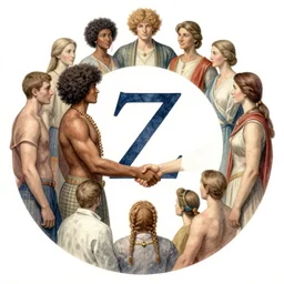 the circle complete, greek symbol zeta, diversity team, afro, pale, european, handshake, highly detailed, digital painting, watercolor, soviet realism, engraving, artstation, concept art, smooth, sharp focus, vivid grunge, manga, illustration, unreal engine 5, 8 k, art by bilibin and kuvshinov and malevich and mucha