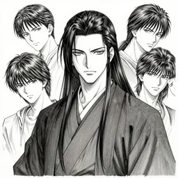 portrait of anime man with long hair wearing a dark robe, pen and ink, intricate line drawings, by craig mullins, ruan jia, kentaro miura, greg rutkowski, loundraw
