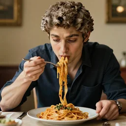 el david de miguel angel comiendo pasta