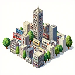 an isometric view of a city made of cassette tapes and rounded trees painted by kim jung gi, moebius and aaron horkey, rectilinear, trending on artstation