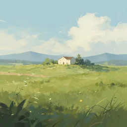 A serene landscape with a singular building in the style of digital painting