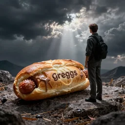 ceaseless watcher, turn your gaze upon this wretched greggs sausage roll, horror, disturbing, cosmic, photograph