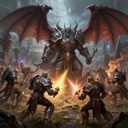an epic battle between the lich king and deathwing from world of warcraft, view of the field that they are fighting on trending on artstation