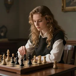 A knight sitting on a chair playing chess at a desk.