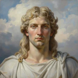 breathtaking soft painting of zeus in a cloudy sky, realistic symmetrical face features, rembrandt style, elegant, highly detailed, artstation, concept art, matte, sharp focus, art by tom bagshaw, and greg rutkowski