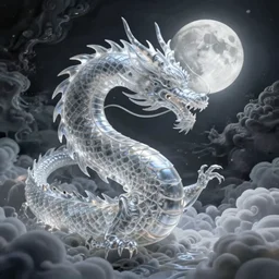 concept art of translucent chinese dragon, lovecraftian, renaissance, melting, round moon, rich clouds, fighting the horrors of the unknown, very detailed, volumetric light, mist, fine art, decaying, textured oil over canvas, epic fantasy art, very colorful, ornate intricate scales, dreamy aesthetic, highly detailed