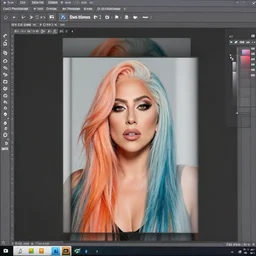 Lady Gaga, Colored Hair, Aphrodite style, XF IQ4, 150MP, 50mm, f/1.4, ISO 200, 1/160s, natural light, Adobe Photoshop, Adobe Lightroom, DxO Photolab, Corel PaintShop Pro, rule of thirds, symmetrical balance, depth layering, polarizing filter, Sense of Depth, AI enhanced