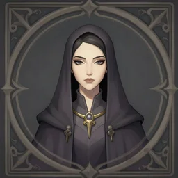 masterpiece symmetrical centered bust-view portrait, Maya Ali as D&D sorcerer, single head, Neo-Gothic, Art Nouveau style, cell shaded, wizard robe, fantasy, delicate, elegant, in the style of Greg Rutkowski and Moebius and Mohrbacher and ROSSDRAWS and Ross Tran and Alphonse Mucha, tarot card style, cinematic specular lighting, rich bright colours