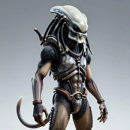 the predator in the style of liquid terminator, the predator is an alien hunter made of liquid chrome that can change shape at will, it is very difficult to see because it is so shiny and mirrored, it has never been defeated in single combat