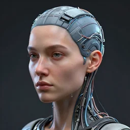 a realistic detailed portrait of a woman with wires in her head, science fiction, artstation, volumetric lighting, octane render,