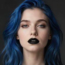 beautiful girl black lipstick blue hair