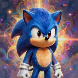 a digital painting portrait of Sonic the Hedgehog in the style of Alex Grey and Shpongle, psychedelic DMT Sonic