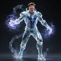a portrait of a evil elon musk in glass armor releasing spell, full height, moving forward, concept art, trending on artstation, highly detailed, intricate, sharp focus, digital art, 8 k
