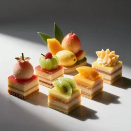 so delicious japanese fruits cakes on the table, worm dynamic lighting, products photo