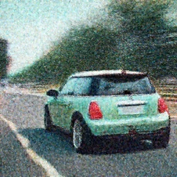 a mini cooper driving away from a glitchy mess, digital art