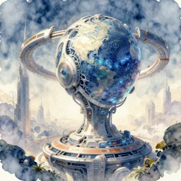the birth of an artificial intelligence utopia sci - fi highly detailed digital painting watercolor illustration concept art smooth 8 k