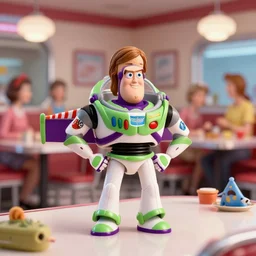 tin toy greta thunbergs as buzz lightyear in a 1 9 5 0 s diner, nicoletta ceccoli, mark ryden, lostfish, max fleischer, depth of field, detailed and intricate environment, 8 k resolution, hyperrealistic, octane render