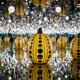 Yayoi Kusama infinity room photorealistic hyperdetailed floating lights 35mm 4k