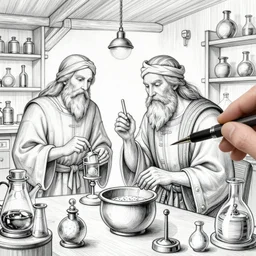 ancient alchemist wizards laboratory, high details, lineart, by vincent di fate, inking, 3 color screen print, masterpiece, trending on artstation, sharp, high contrast, hyper - detailed, hd, 4 k, 8 k